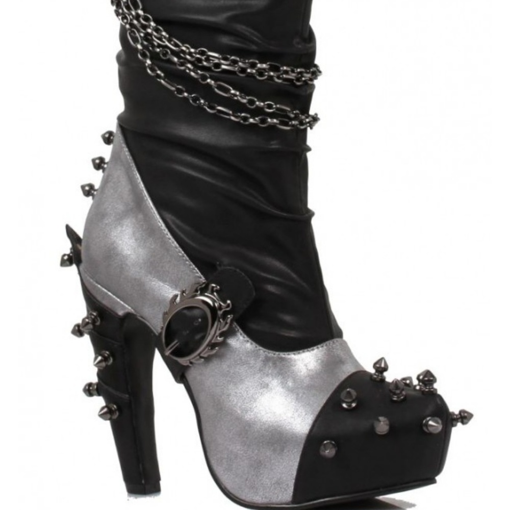 Faline Black/Silver Spiked Mid-Calf Boots